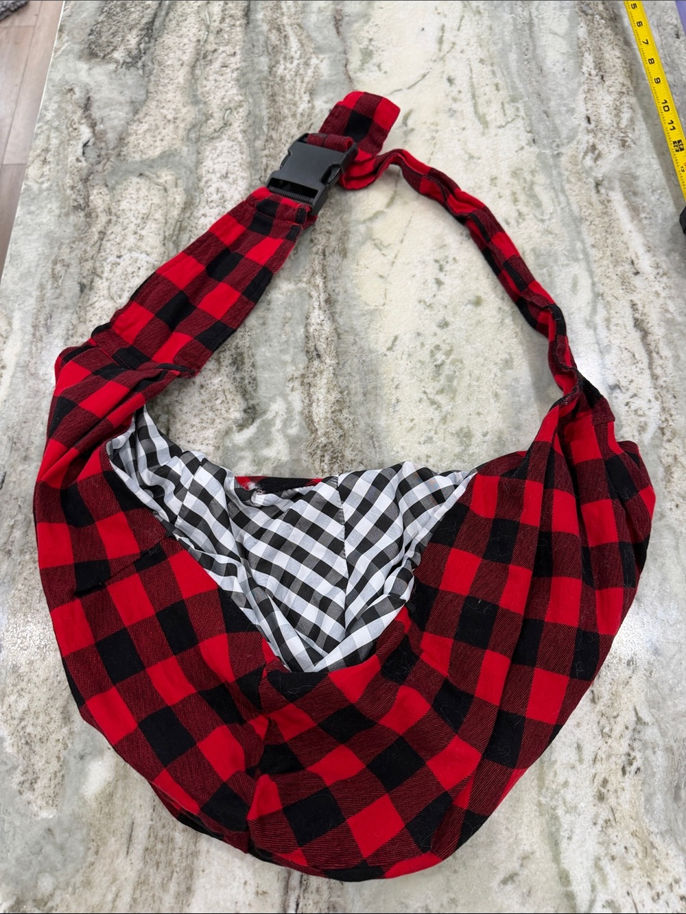 Crossbody dog bag purse reversible black red white plaid gingham adjustable